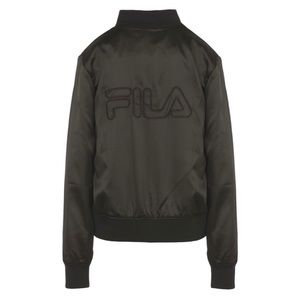 Fila Women's Black Satin Bomber Jacket with Embroidered Logo